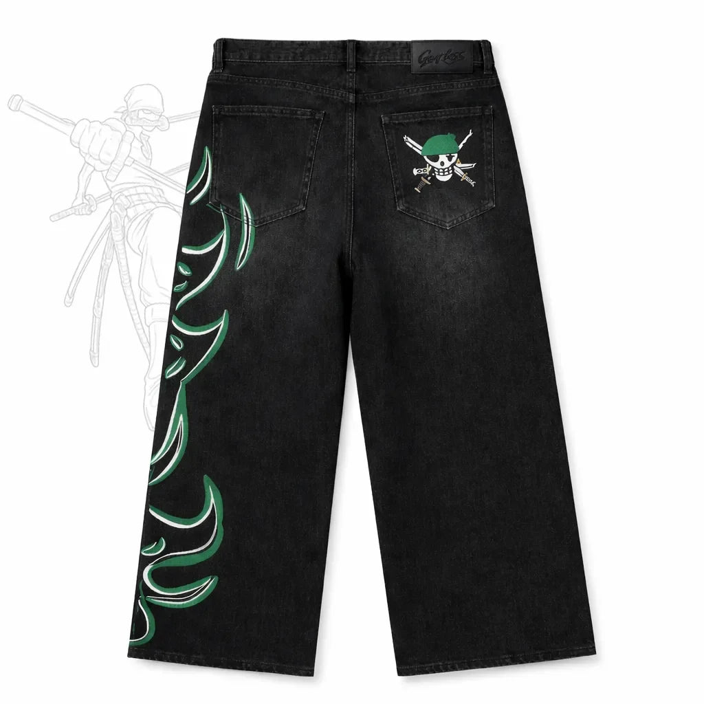 Anime Graphic Wide Leg Jeans Men Streetwear Hip Hop Baggy Denim Pants Harajuku Y2K Loose Straight Trousers Women Unisex Print