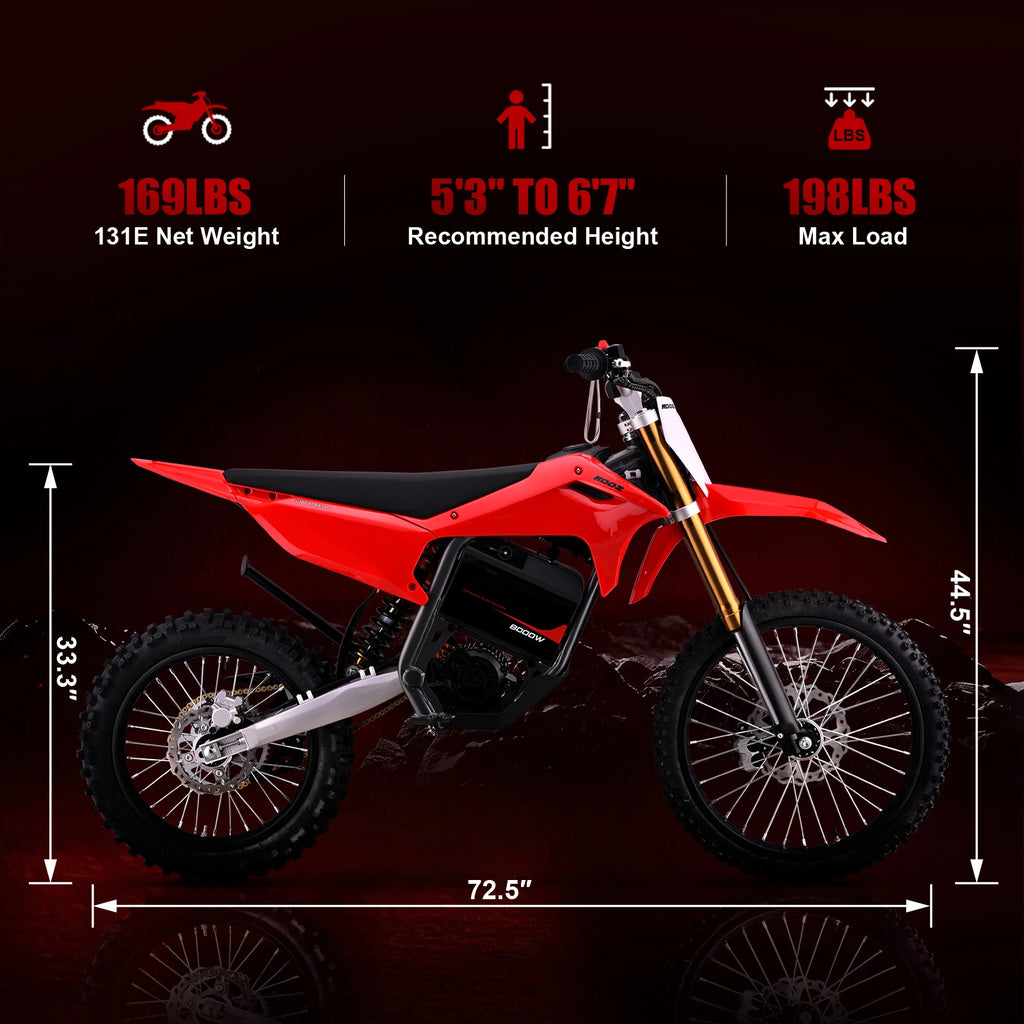 KOOZ HP131E-L 72V 8000W Pro Electric Dirt Bike for Adults,3 Speed Modes Electric Motorcycle Up to 56 MPH with 19"/16" Tires.