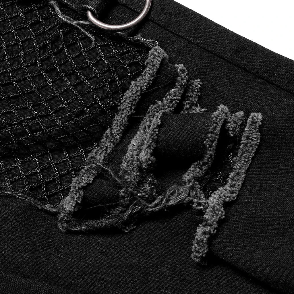 PUNK RAVE New Men's Punk Rock Broken Hole Net Black Long  Trousers Gothic Casual Male Motocycle Cotton Denim Pants Visual Kei