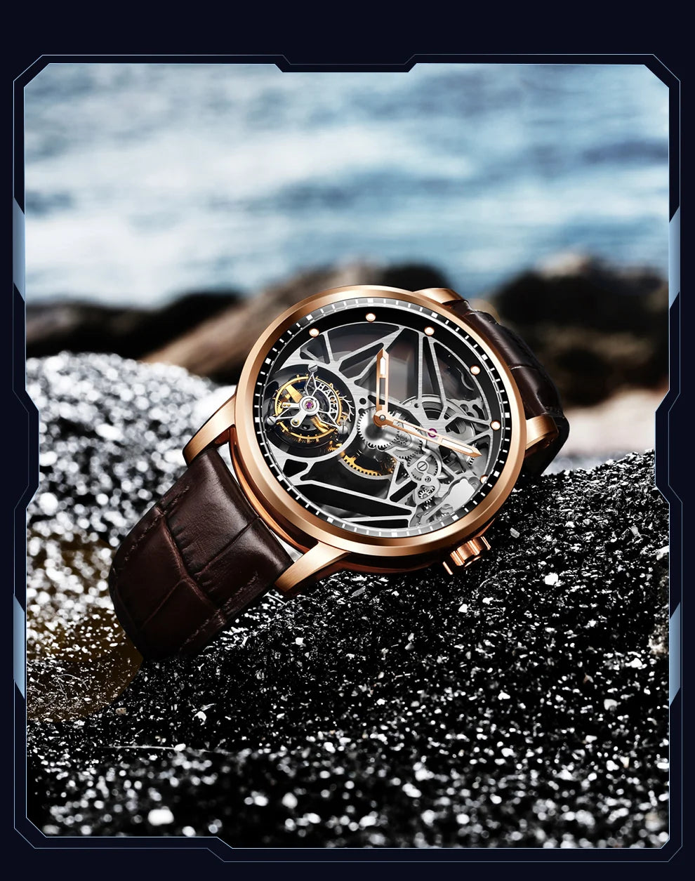 Haofa Skeleton Tourbillon Mechanical Man Watch 1925B Luxury Simple Hollow Tourbillon Movement Men Watches Business