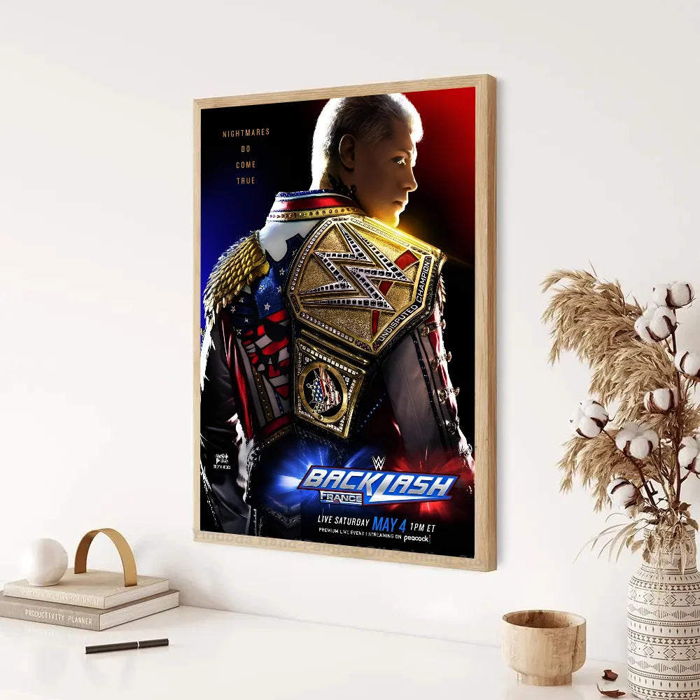 W-WWE Poster Self-adhesive Art Waterproof Paper Sticker Coffee House Bar Room Wall Decor