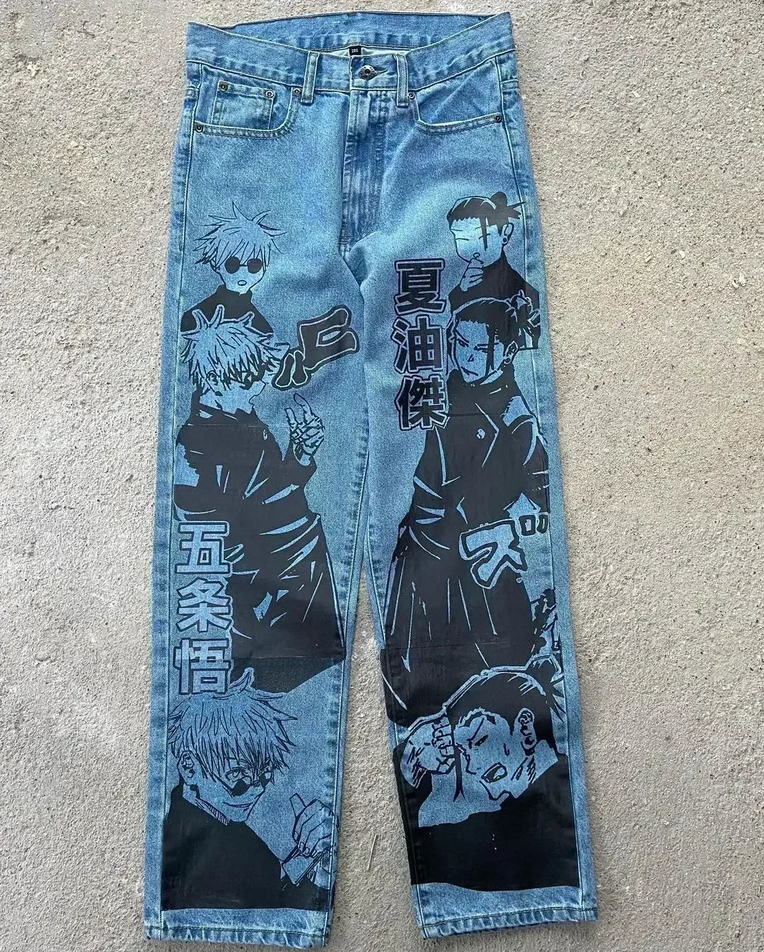 Anime Sexy Girl Print Blue Baggy Jeans New Style Wide Leg Trouser Y2k Harajuku Popular Streetwear Men Women High Waist Pants