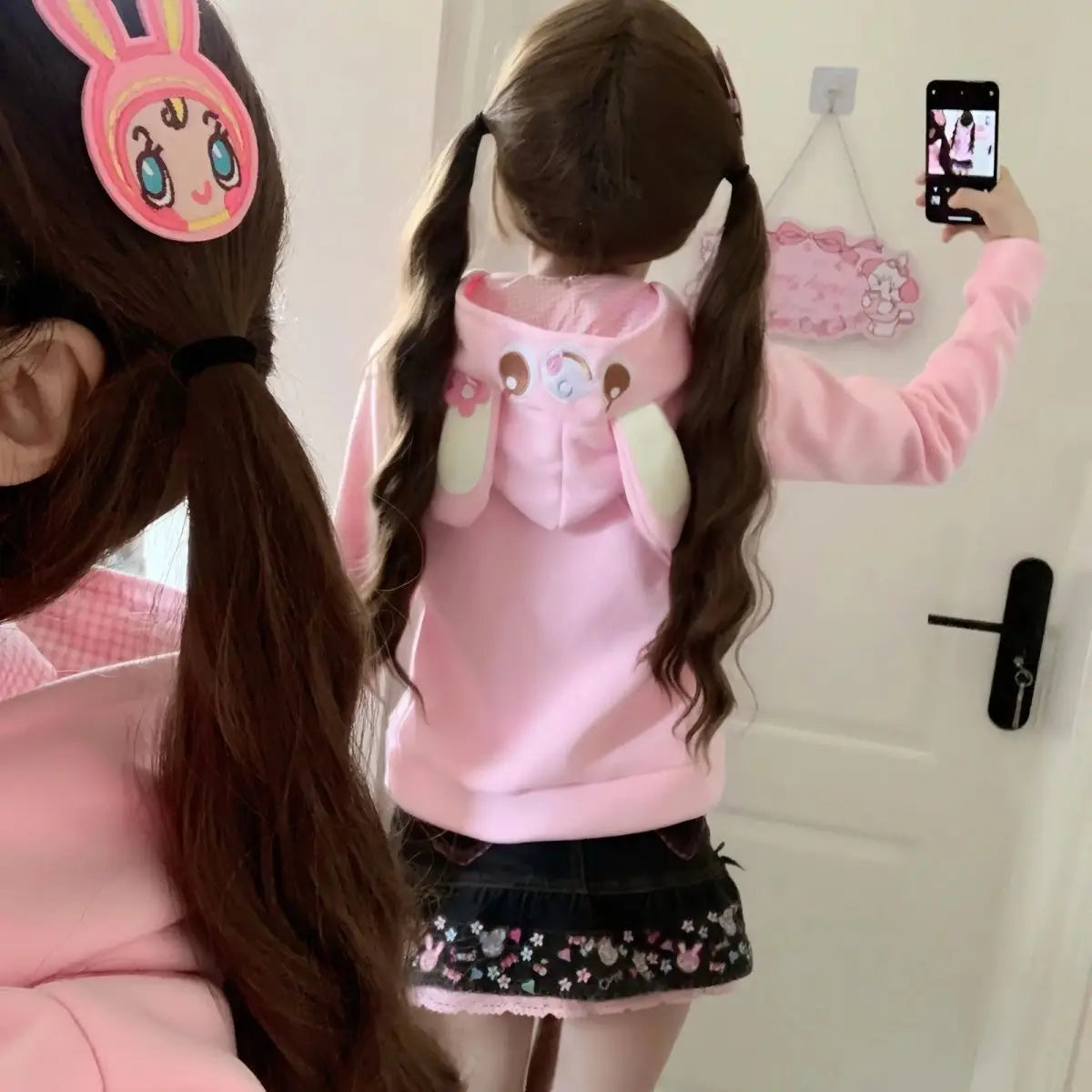Japanese Cute Coat Embroidery Rabbit Ear Hooded Subculture Kawaii Y2k Tops Casual Fashion Sweet Coats Ropa Mujer Women Clothing