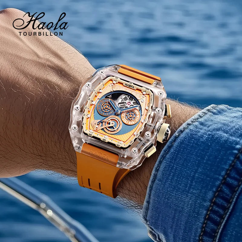 Haofa Luxury Synthetic Crystal Case men watches Automatic Mechanical Chronograph Vintage man watches Fashion 2368