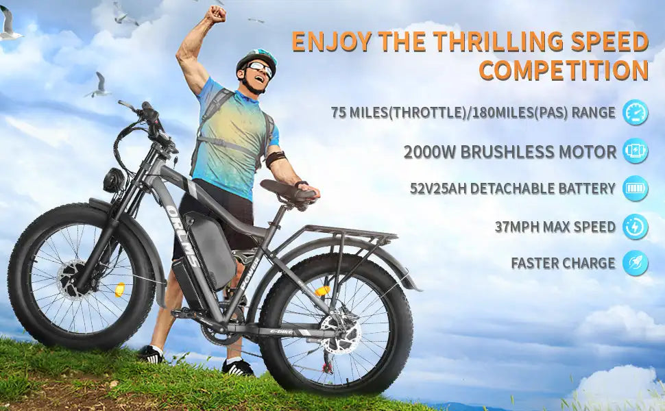 Dual Motor ELECTRIC BIKE 3000W 52V 25AH UP TO 37MPH E-bike 24" Fat Tire 7 SPEED