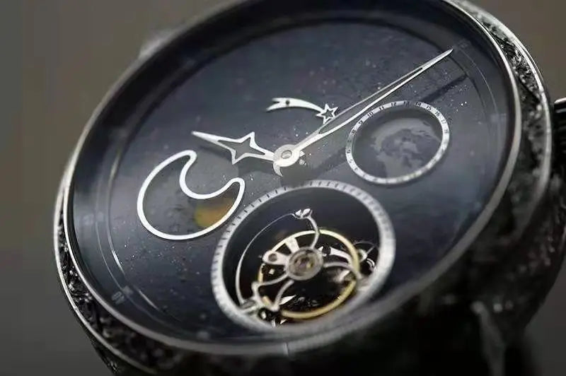 Super Mens Automatic Tourbillon Mechanical Watch Milky Way 3D Rotate Earth Moonphase Business Male Wrist Watches Luminous Dial