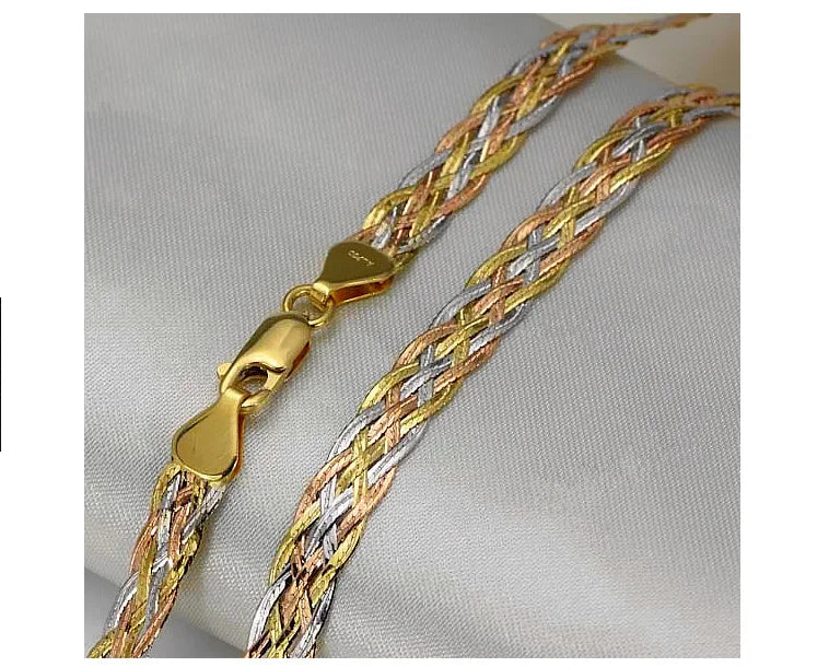 Necklace For Women Men Unisex 18K Pure Gold Weaving Chain Flat wide chain Knitted Chains Necklace Choker Vintage Collares Mujer