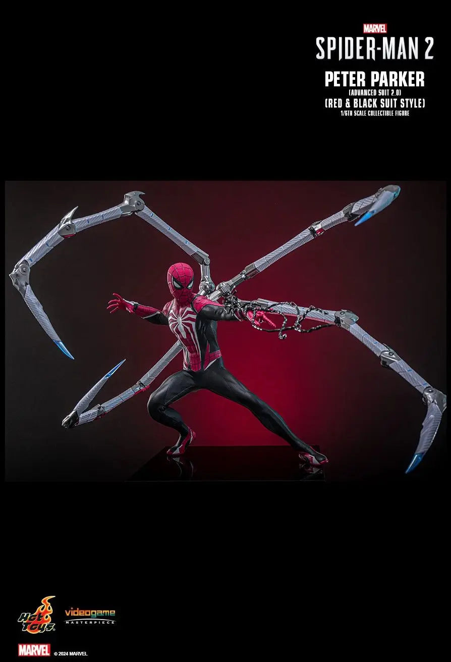 Original Hot Toys VGM66 Spider Man 2 Peter Parker Advanced Suit 2.0 Red and Black Suit Style 1/6 In Stock Anime Action Model Toy