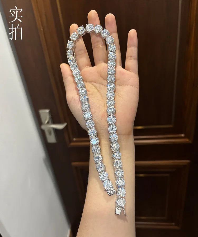 Butterflykiss Luxury Unisex 10mm Total156/236CT  Moissanite Tennis Necklace Full Moissanite Chain S925 Silver For Men Women Gift