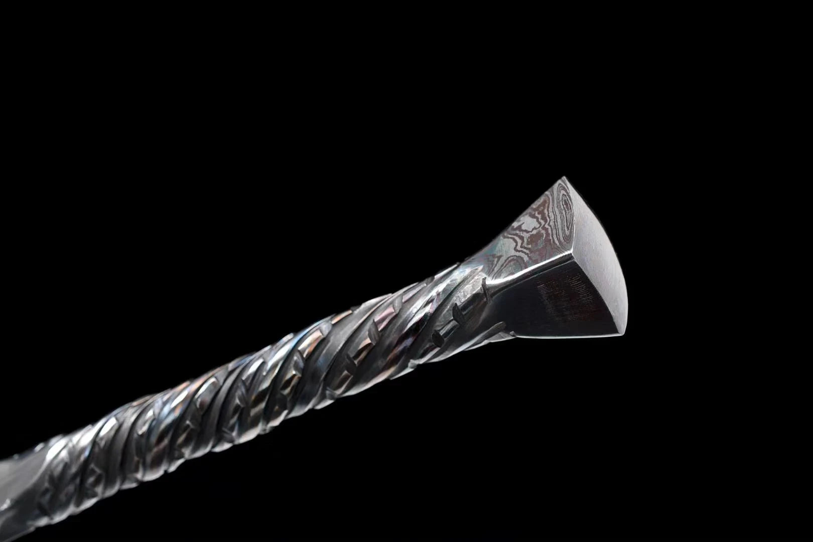 medieval Viking era samurai sword and a folded Damascus steel one-piece sword are ready for battle, handcrafted sharp weapons