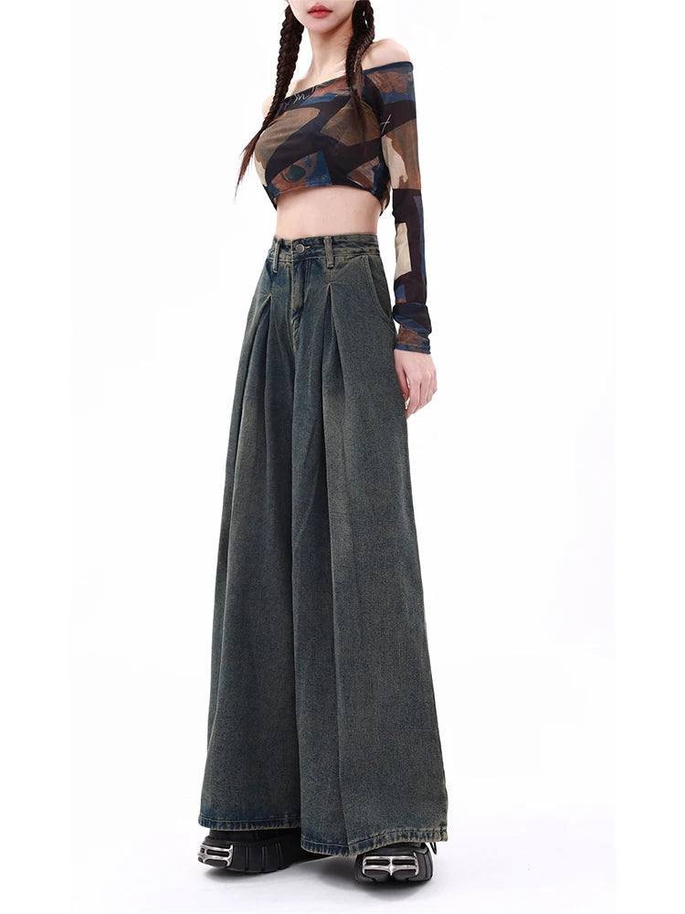 Women's Blue Y2k Jeans Baggy Harajuku Aesthetic Streetwear 2000s Trashy Oversize Denim Trousers Loose Jean Pants Vintage Clothes