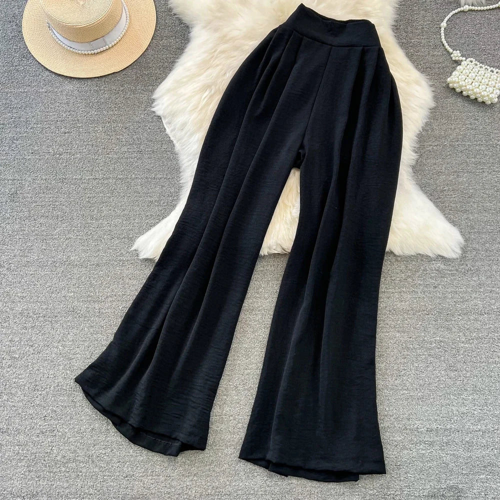 Green/Black/Red 2026 New Summer Two Piece Set Women Sexy Strap Short Tops + High Waist Wide Leg Pants Female Suit New