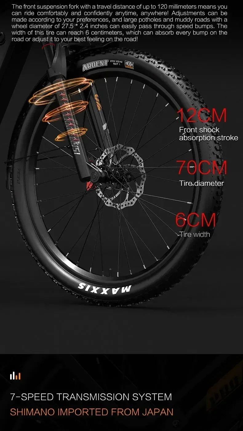 MX600 Electric Bicycle 500W motor Mountain e-bike 48V 20Ah battery 40km/h 27.5 inch tire Mountain rubber Sports Electric bike