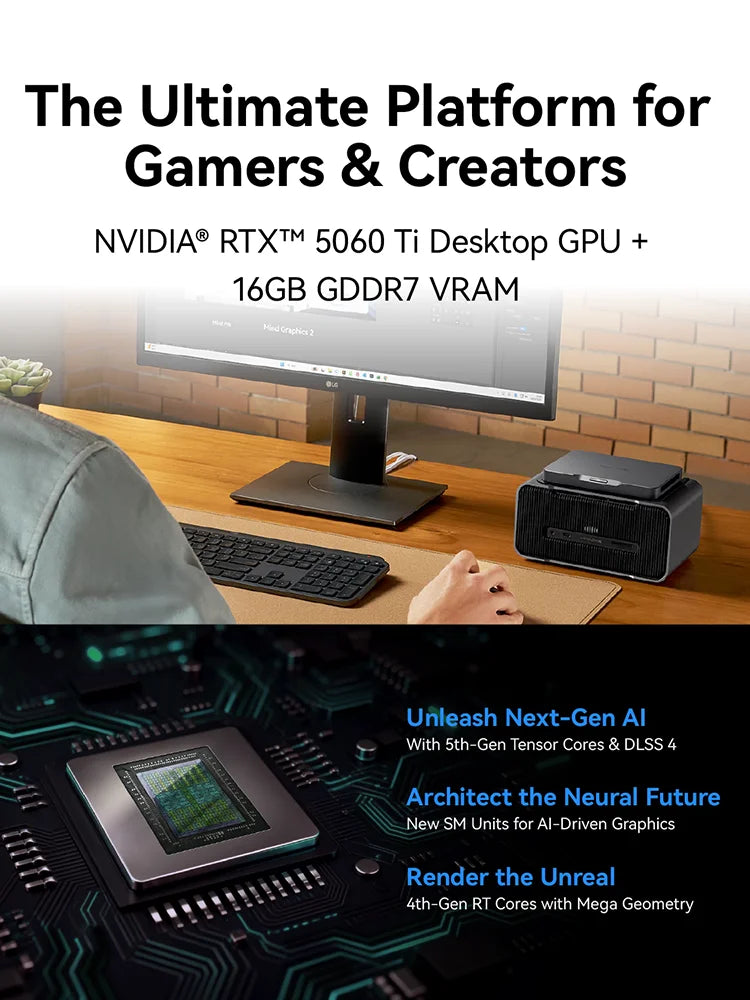 Khadas Mind Graphics 2 Geforce RTX 5060 Ti eGPU, GDDR7 External Graphics Card Docking Station, USB/2.5 Gbps/PD Charger/Mic/8K DP