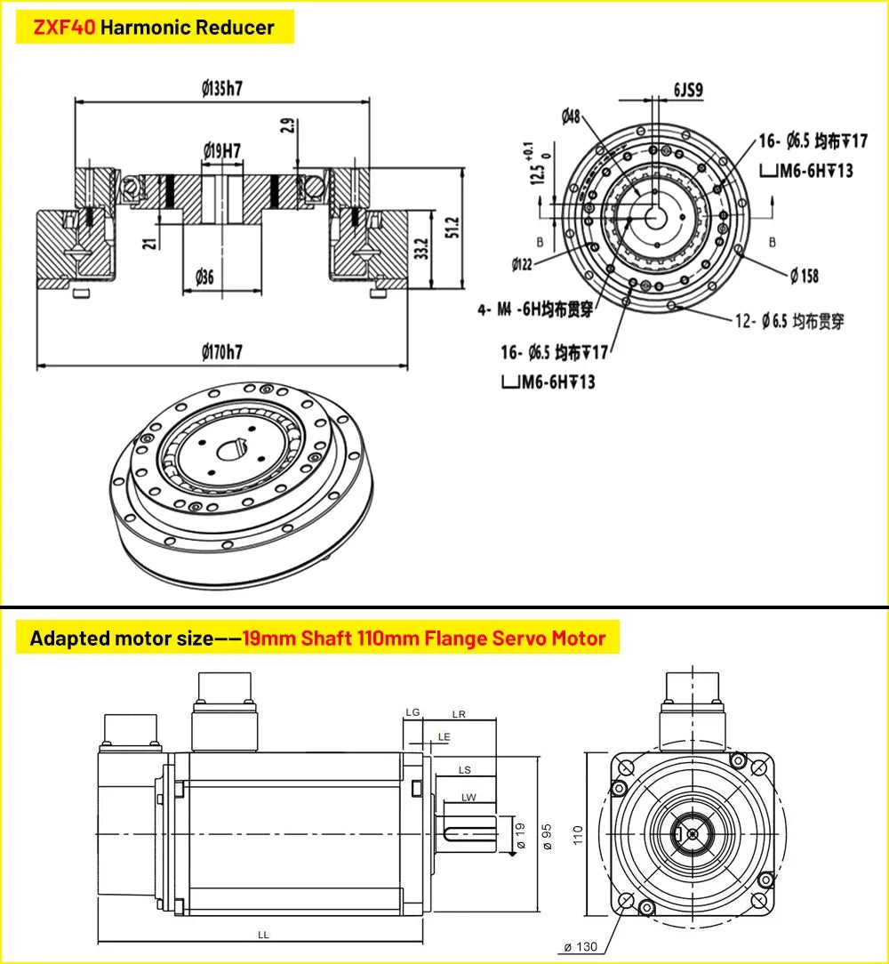 High Precision Harmonic Drive Industrial Collaborative Humanoid Robot Arm Harmonic Gearbox With Motor Bracket