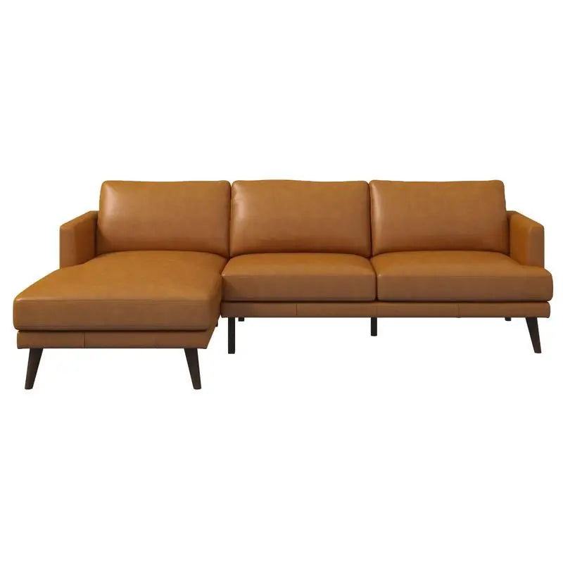 Tan Left-Facing L-Shaped Genuine Leather Sectional Sofa