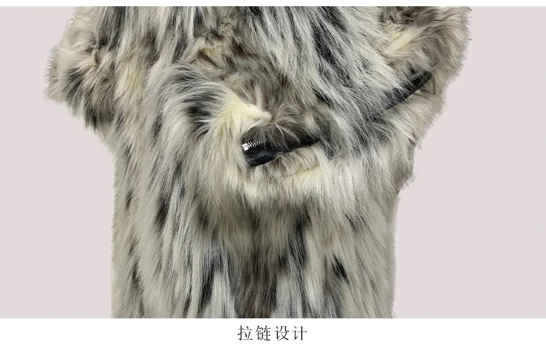 Mauroicardi Winter Long Colorful Multicolored Thick Warm Hairy Fluffy Faux Fur Wide Leg Pants Men Runway Fashion Streetwear 2025