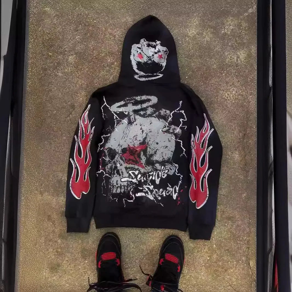 6XL Y2K Cartoon Graphic Hoodies For Man, Hiphop Anime Zipper Mans Hoodie, Woman Oversized Crop Tops