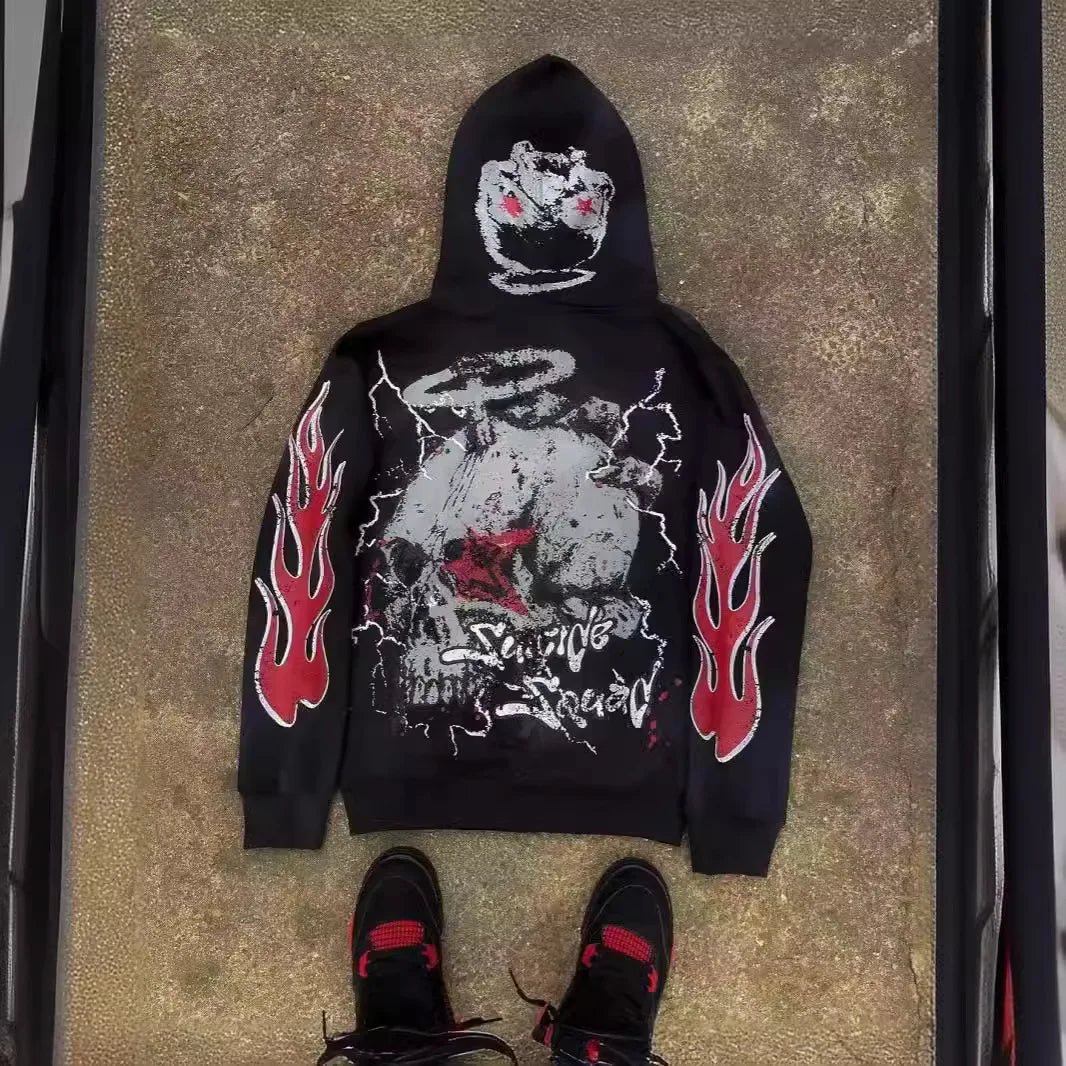 6XL Y2K Cartoon Graphic Hoodies For Man, Hiphop Anime Zipper Mans Hoodie, Woman Oversized Crop Tops