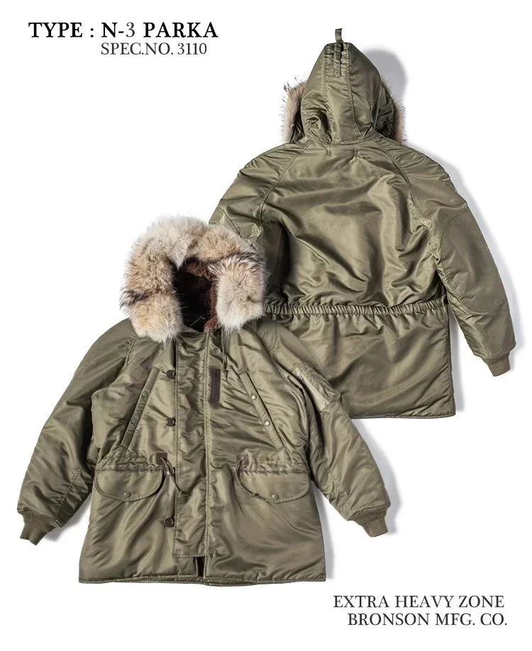 Rugged Bronso Type 2026 N-3 Snorkel Parka Real Fur Collar Heavy Duty Long Bomber Jacket N3B 2026ss design