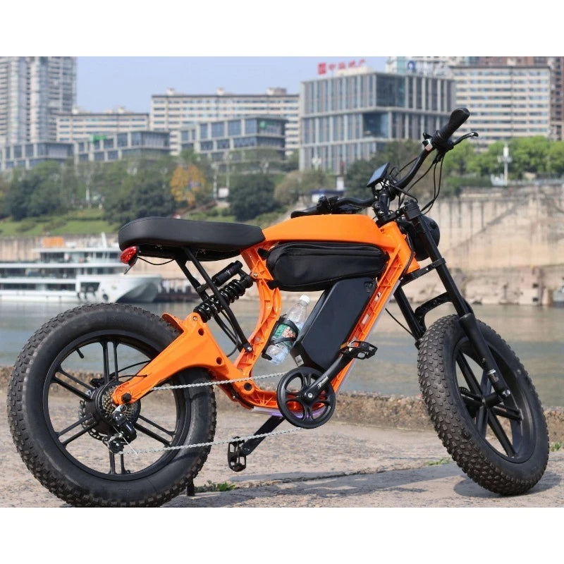 SXLL Electric Hybrid Bike Vintage Off-Road Ebike 750W Full Suspension Moped Electric Off-Road Bike
