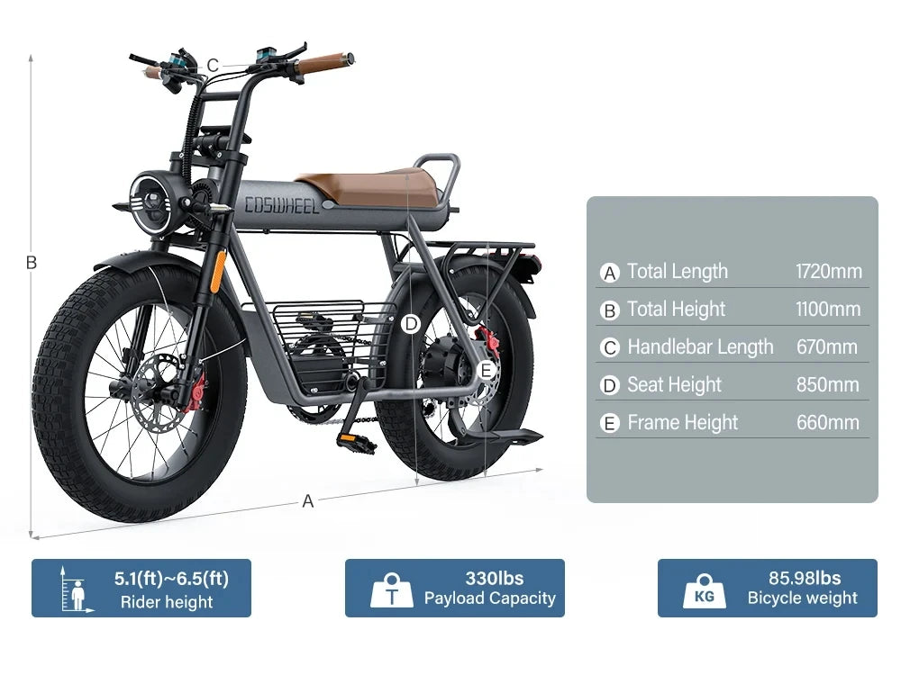 Motor Electric Bicycle 48V 25AH Battery Max Speed 55 MPH Electric Bike E-Bike Electric Motorcycle