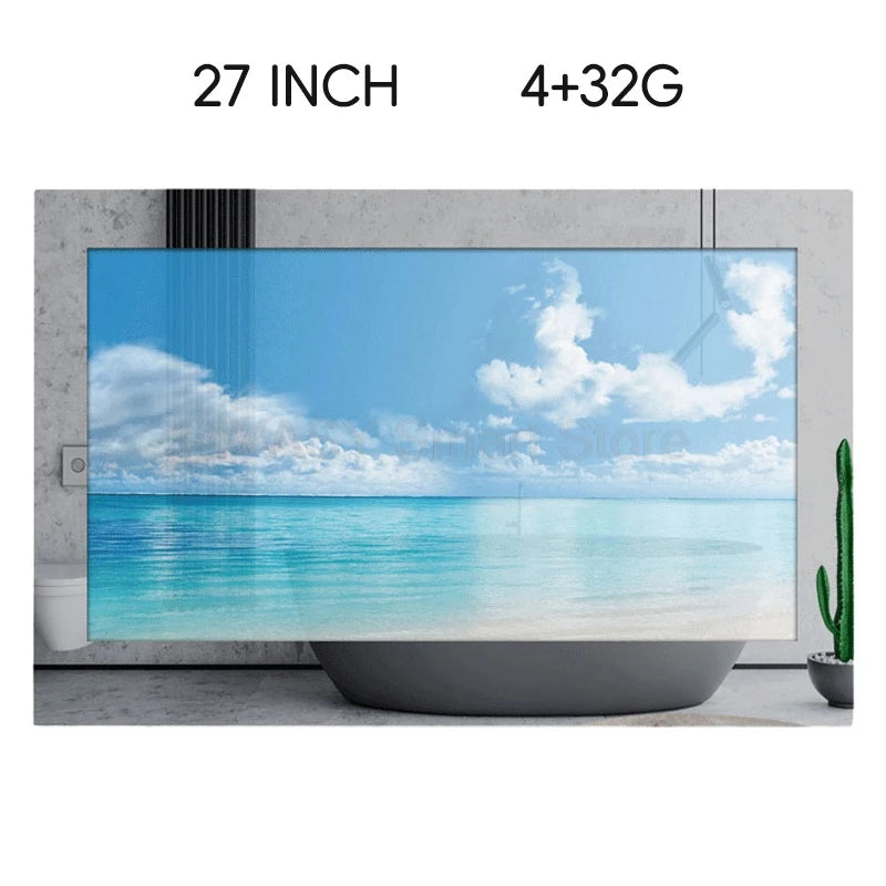 Wireless Casting LED 24 27 Inch Smart Screen TV Wall-mounted Monitor Relax for Bathroom Kitchen Mirror Black Waterproof Shower