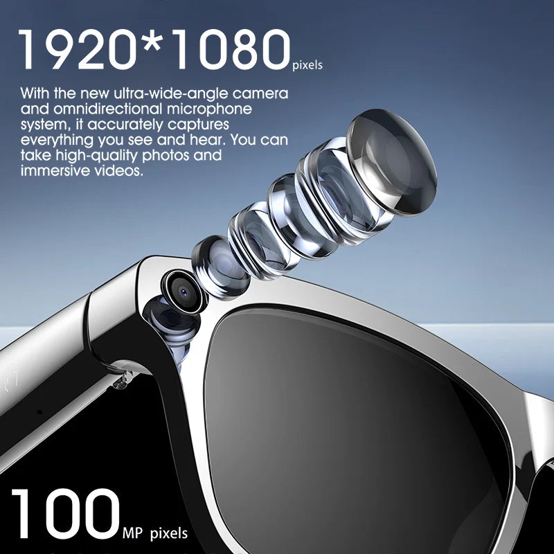 Smart Glasses 100W Camera Anti-shake Video Recording Music Control Photo Recognition Bluetooth Call Sports Sunglasses Waterproof