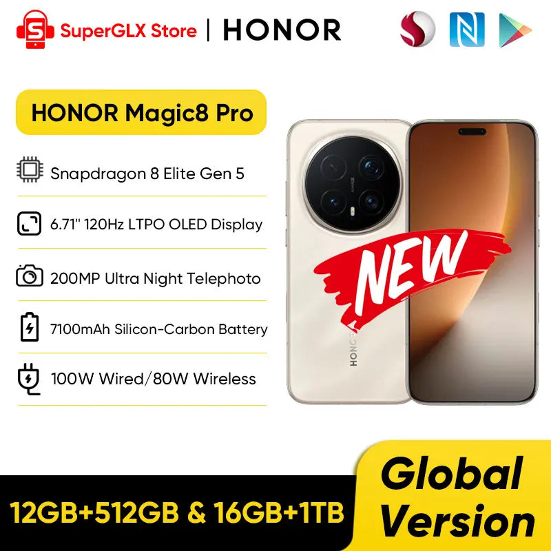 Global Version HONOR Magic8 Pro Snapdragon 8 Elite Gen 5 6.71'' 120Hz OLED Display 7100mAh 100W SuperCharge Magic 8 Pro Phones