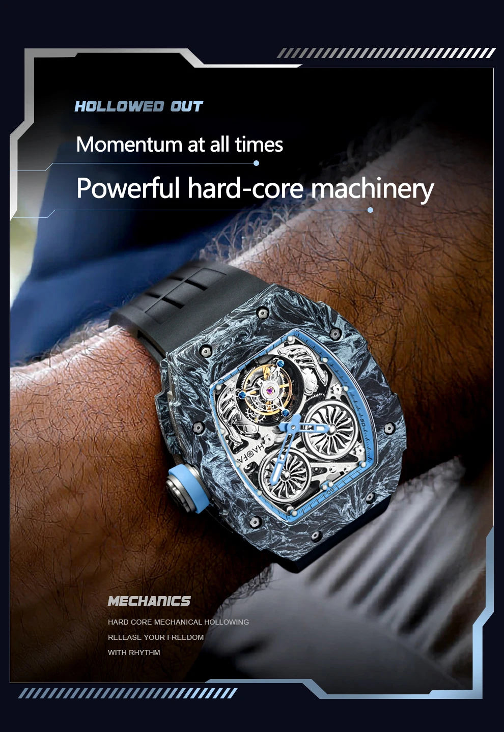 Haofa Carbon Fiber Tourbillon Mens Watch Double Spring Diver Automatic Mechanical Watches for Men Sapphire Luxury Business 1922