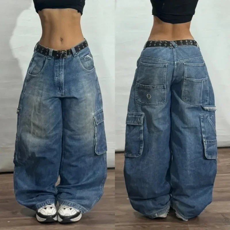 American New Fashion Oversized Pattern Printed Washed Jeans Men Y2K Gothic Rock Popular Casual Joker High Waist Wide Leg Pants