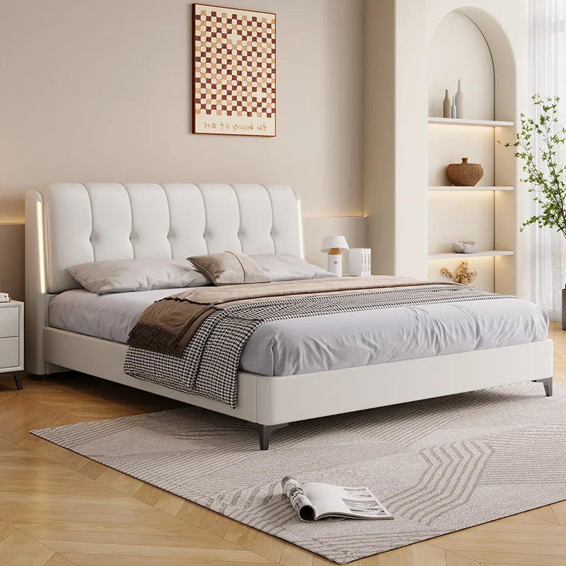 Cream white bed modern minimalist master bedroom bed frame light luxury comfortable bases e armações de cama interior furniture