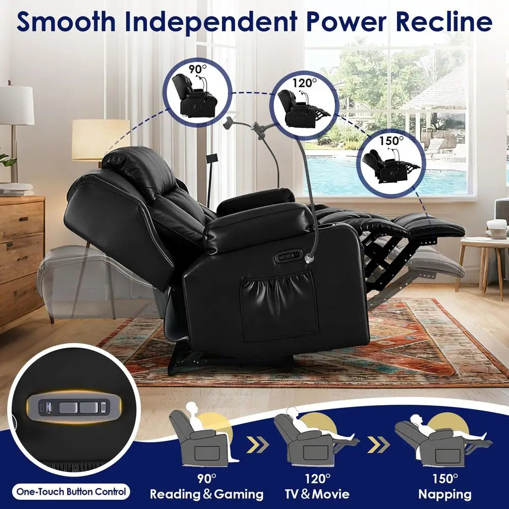 Power Loveseat Recliner Sofa with Console, PU Leather Dual Reclining Couch with Blue LED Lights, Bluetooth Speakers, USB Ports,