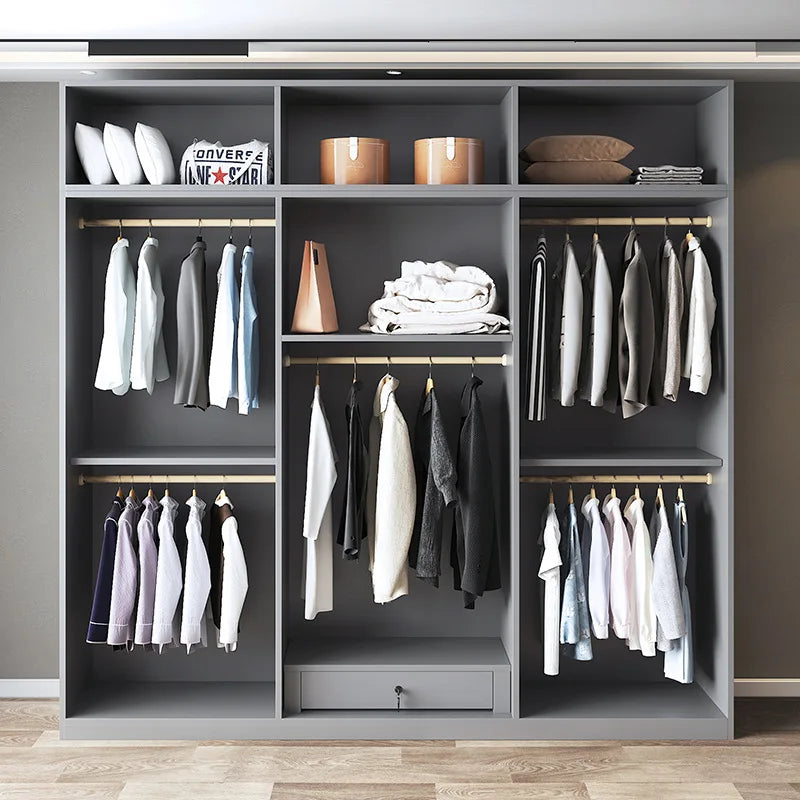 Light Luxury Minimalist Eco-friendly Glossy Wooden Wardrobe Five or Six Door Large Rental Cabinet for Home Bedroom