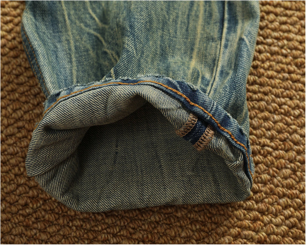 2025 Autumn New American Retro Heavyweight Ripped Denim Men's Fashion 100% Cotton Washed Old Straight Tapered Casual Jeans