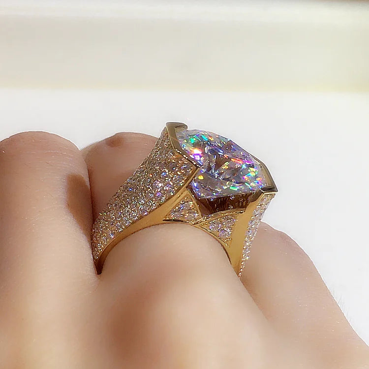 Custom Real 9K Yellow Gold Ring Men Engagement Anniversary Party Wedding Ring Round Moissanite Diamond Luxury 6 7 8 9 10 Carat