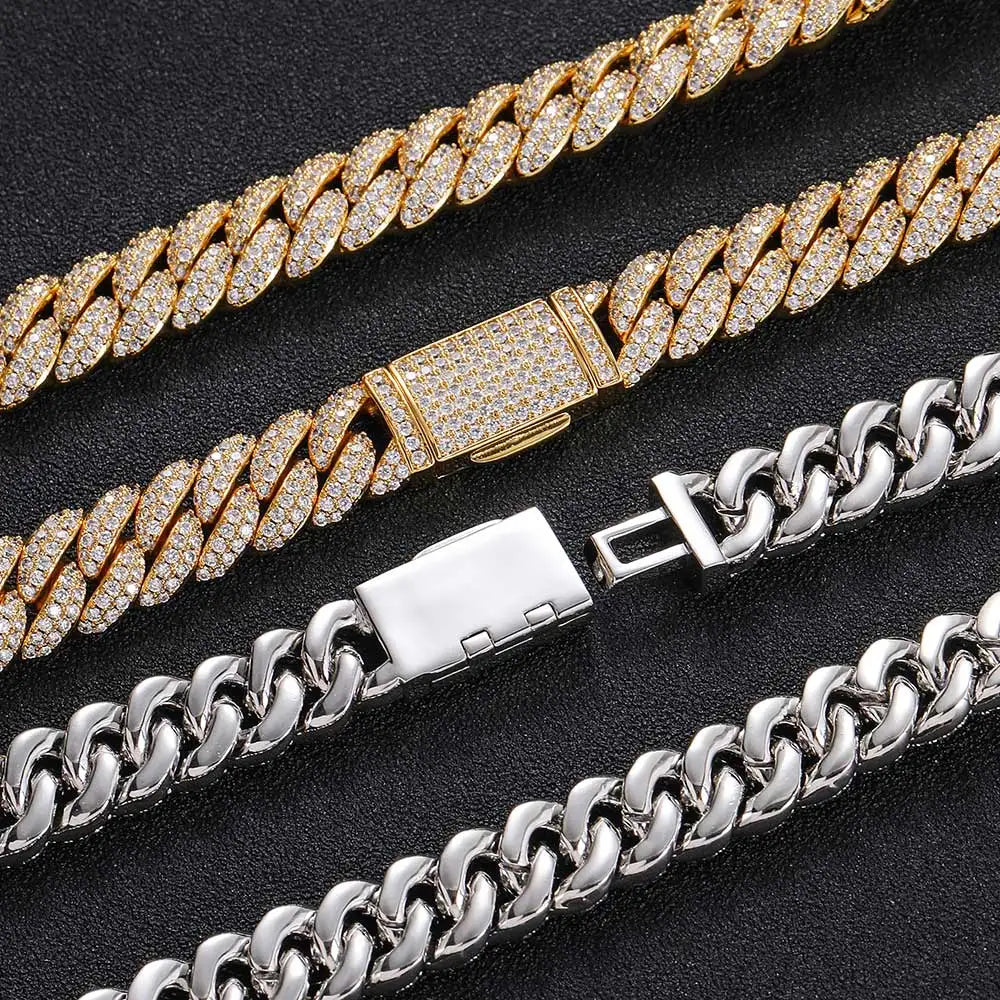 10mm Hip Hop Cubic Zircon CZ Iced Out Bubbles Cuban Link Chain Necklace For Men Women Jewelry Birthday Gift