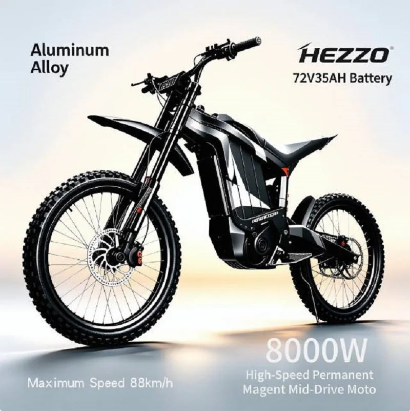 HEZZO R1 8000W High-Speed Permanent Magnet Mid-Drive Electric Dirt Bike 72V 35Ah Adult Off-Road Motorcycle