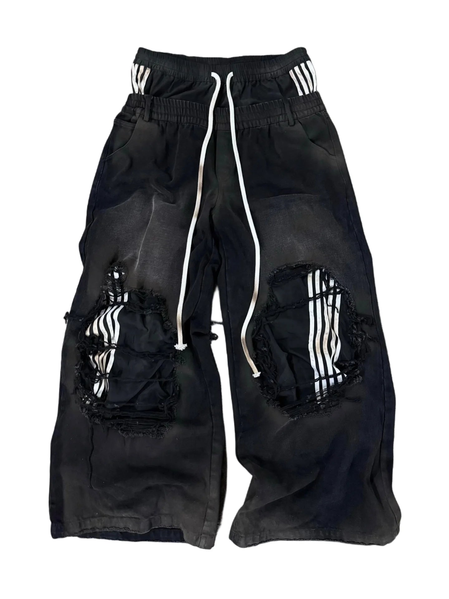 2026 New Y2K Striped Ripped Baggy Jeans for Men Women Harajuku Hip Hop Wide Leg Pants Korean Fashion Couple Casual Trousers