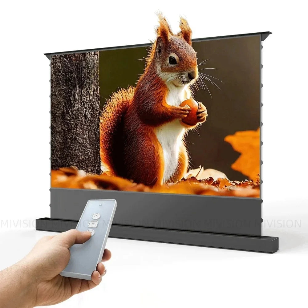Motorized Fresnel ALR Floor Rising Projector Screen for Standard/Long Throw Projector, 8K Floor Stand Screen for Home Theater