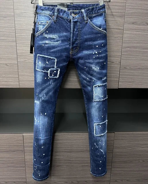 ICON BRAND D2 Men Jeans Denim Pants Hole Slim Pencil Trousers Metal Buttons Party Classics Fashionable Black DSQ2 JENAS
