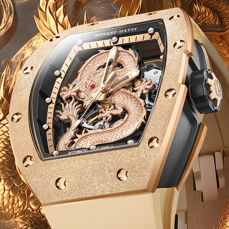 Bonest Gatti New Dragon Wrist Watch New Stainless Steel Case Luxury Fashion Business Watches for Men
