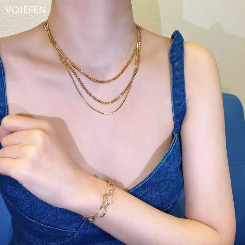 VOJEFEN AU750 Gold Cuban Necklace Jewelry Genuine For Women/Men Pure Gold 3MM Chain Neck Jewel 2026 Brand Luxury Quality Choker