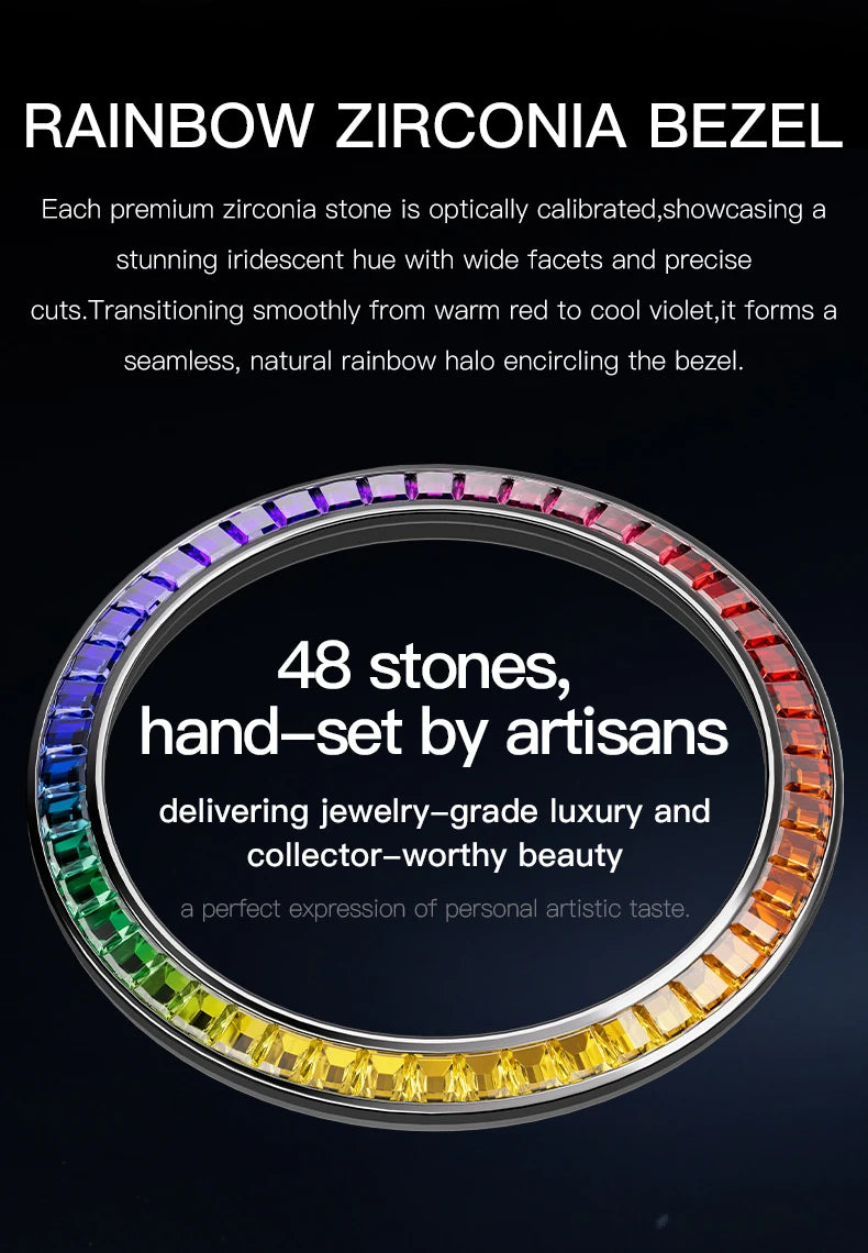 BONEST GATTI luxury Full Skeleton Automatic Mechanical Watch Sapphire Back 48 Rainbow Diamonds Luminous Luxury Wristwatch Men
