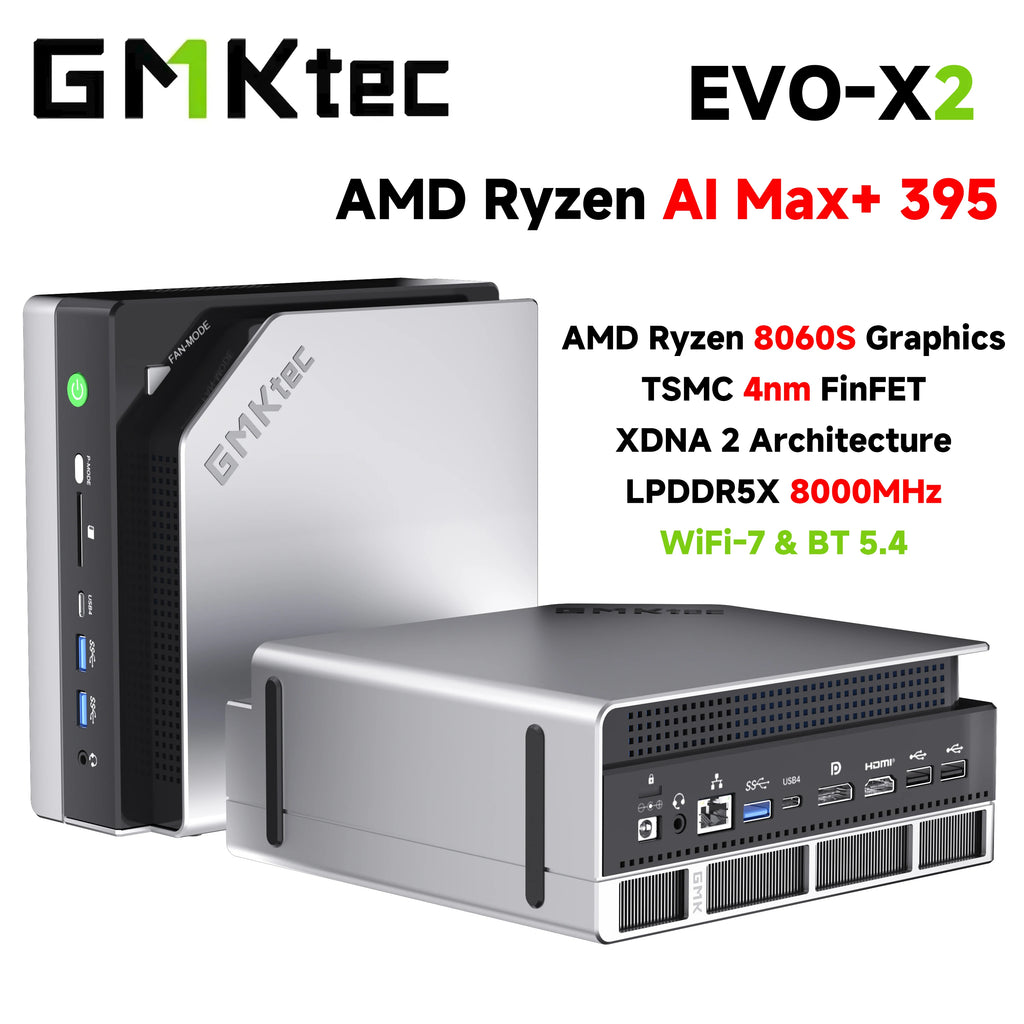 GMKtec EVO-X2 AI Mini PC AMD Ryzen Al Max+ 395 128GB LPDDR5X 8000MHz (16GB*8) 2TB PCIe 4.0 SSD WiFi 7 BT5.4 Mini Gaming Computer