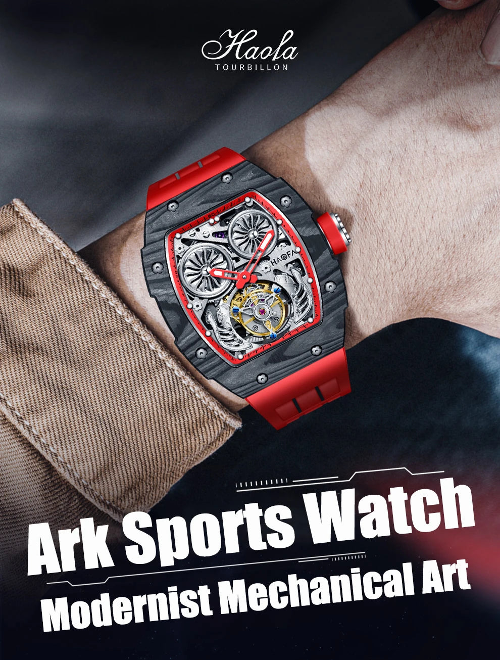 Haofa Carbon Fiber Tourbillon Mens Watch Double Spring Diver Automatic Mechanical Watches for Men Sapphire Luxury Business 1922
