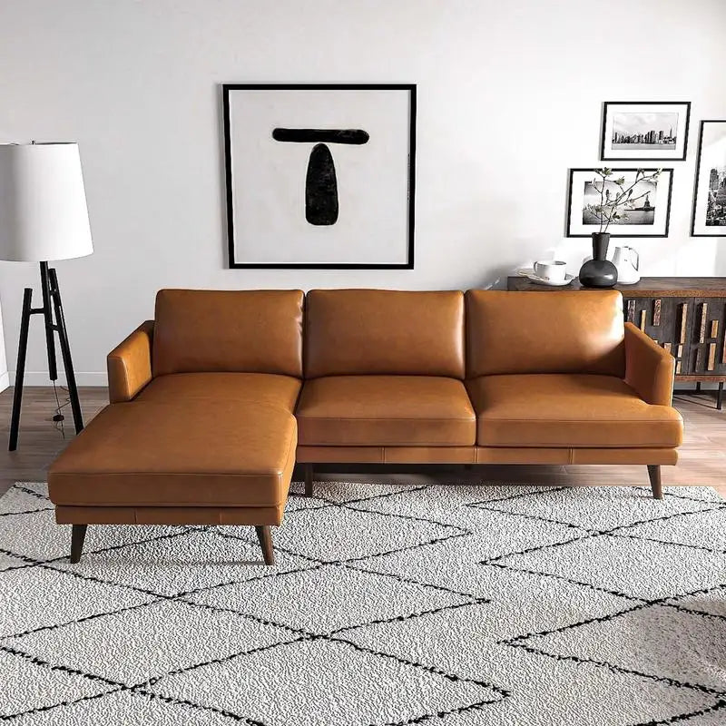 Tan Left-Facing L-Shaped Genuine Leather Sectional Sofa