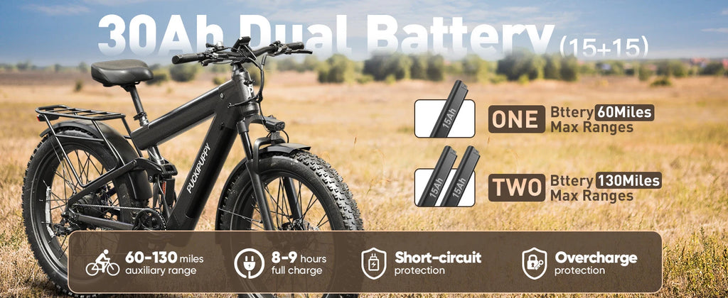 PUCKIPUPPY Bulldog Dual Battery E-bike 1350W 48V 30AH With Luxury Accessory Pack And Extra 15Ah Battery Electric Mountain Bike