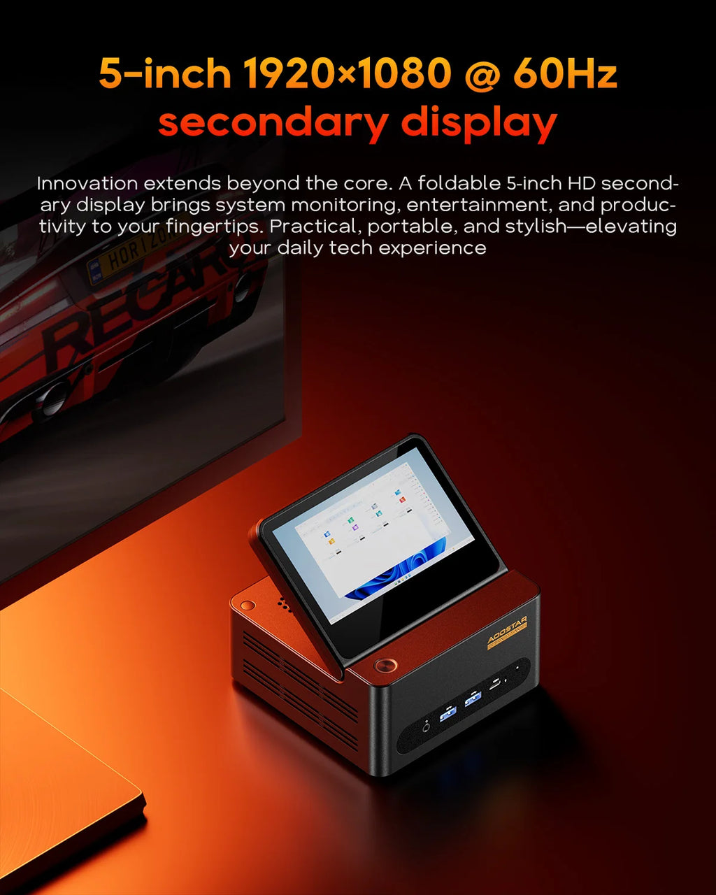 Mini Pc Aoostar  G-FLIP AMD Ryzen AI9-HX370 Desktop 5 inch" Flip Screen USB4 OCuLink Wi-Fi7 Desktop Computer Mini Pc for Windows