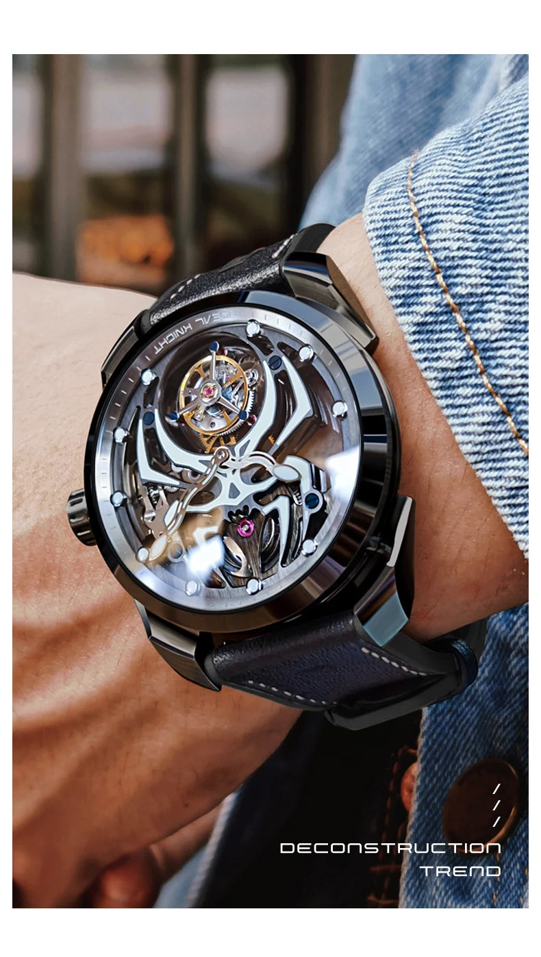 IDEAL KNIGHT 6802 Tourbillon Hollow Men Automatic Mechanical Watch Limited Edition Spider Dial HD Night Light Men Original Watch